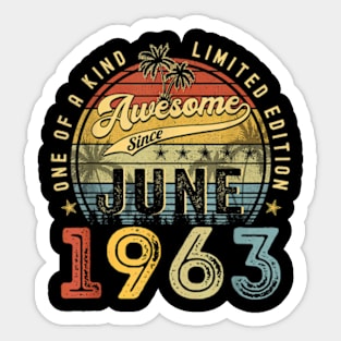 Awesome Since June 1963 Vintage 60th Birthday Party Retro Sticker